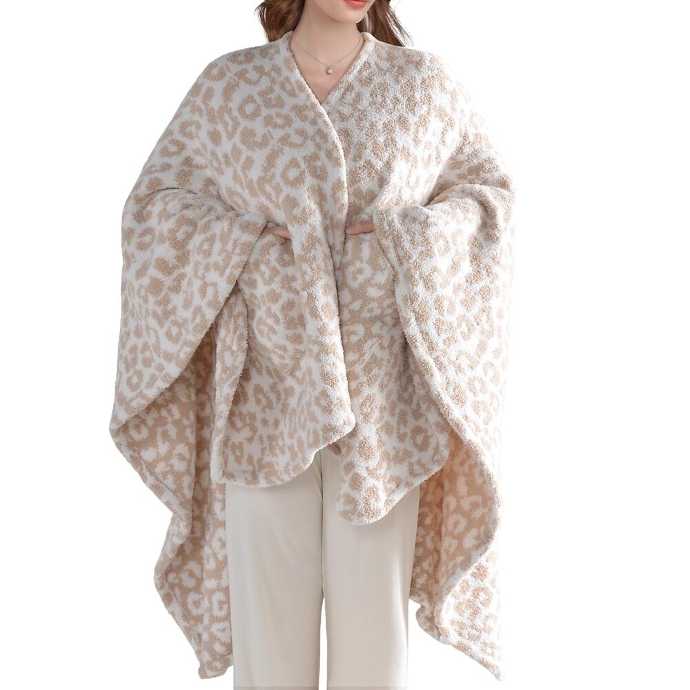 6657 Wearable Super Soft Feather Yarn Shawl Blanket with Pockets Fuzzy TV